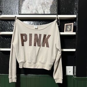 PINK Victoria's Secret Cream Top with Leopard Accents